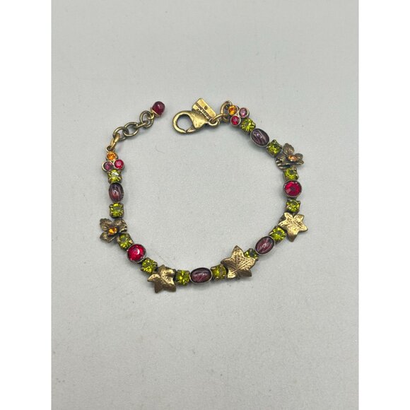 Mary DeMarco Vintage Inspired Bracelet with Glass Stones & Leaf Bronze Tone - Picture 2 of 6